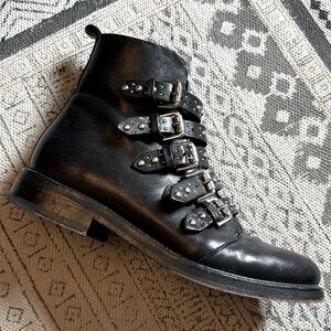 Maje Leather Stud Buckle Boots • 38